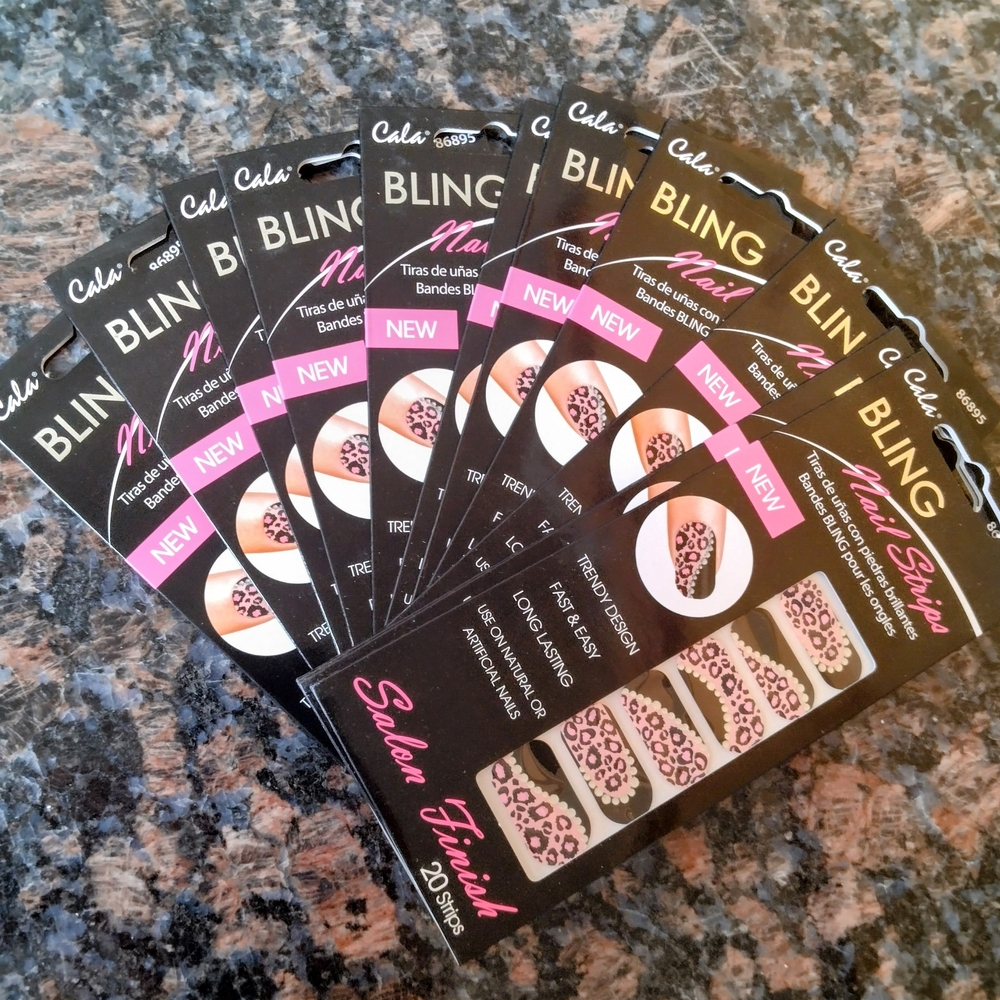 12 Pc Bling Nail Strips - Pink Cheetah Print